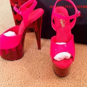 Hustler Hollywood Hot Pink Patent Platform Sandals